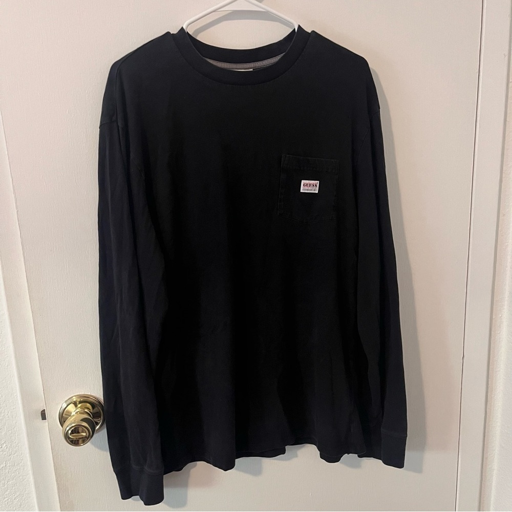 Guess Originals Men’s T-Shirt Long Sleeve Workwear Pocket Cotton Black Large